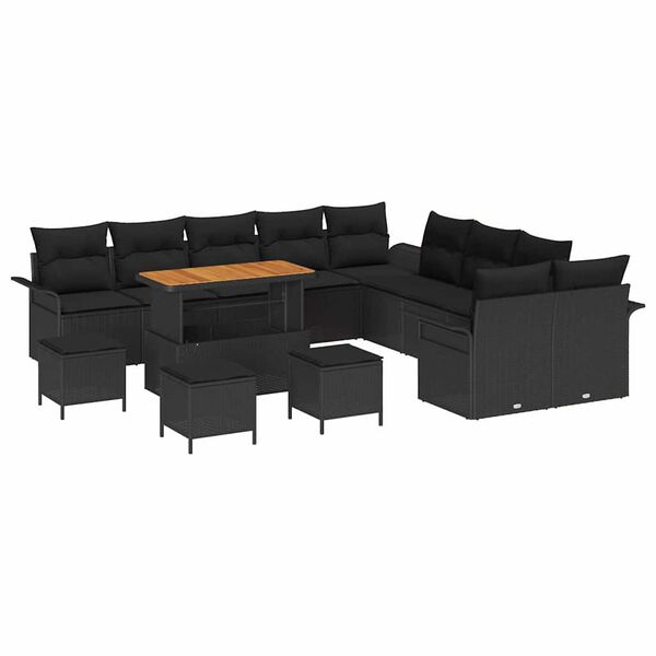 vidaXL Set Divano da Giardino con cuscino 14 pcs Nero polyrattan