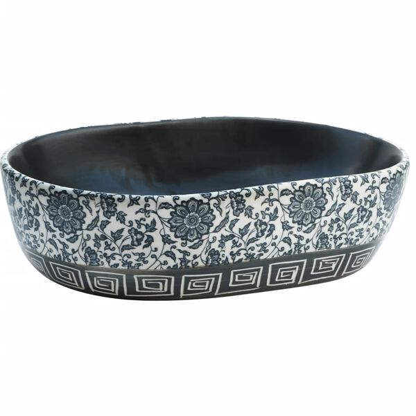 vidaXL Lavabo da Appoggio Nero e Blu Ovale 47x33x13 cm Ceramica