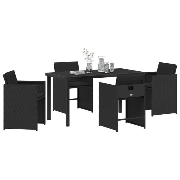 vidaXL Set da Pranzo per Giardino con cuscino 5 pcs Nero polyrattan