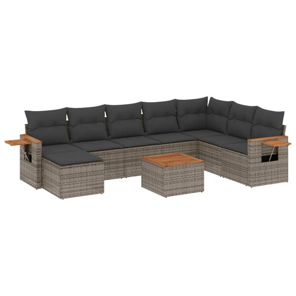 vidaXL Set Divano da Giardino 9 pz con Cuscini Grigio in Polyrattan