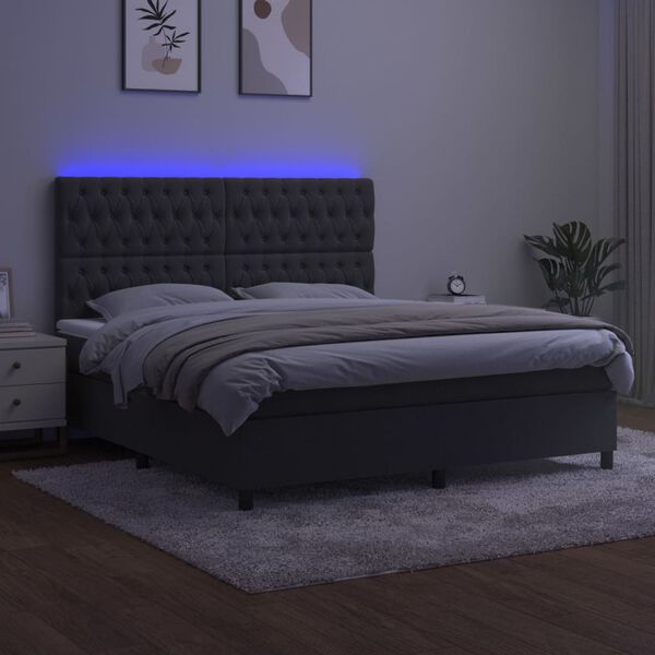 vidaXL Letto a Molle con Materasso e LED Grigio Scuro 180x200 cm