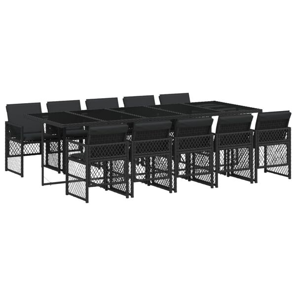 vidaXL Set da Pranzo da Giardino 11 pz con Cuscini in Polyrattan Nero