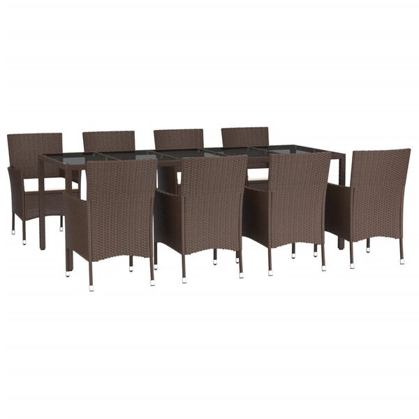 vidaXL Set da Pranzo da Giardino 9pz con Cuscini Marrone in Polyrattan