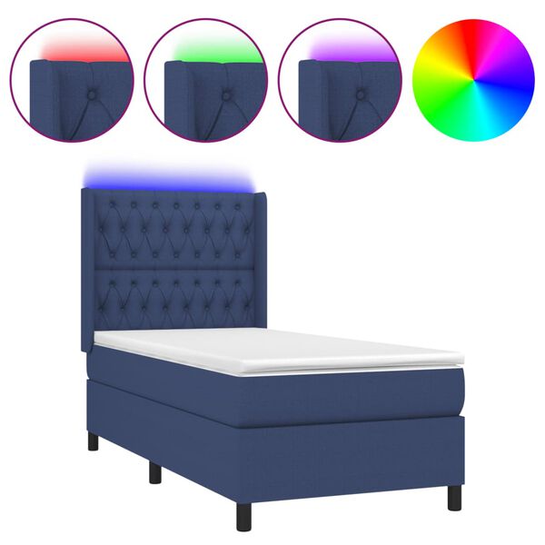 vidaXL Letto a Molle con Materasso e LED Blu 80x200 cm in Tessuto