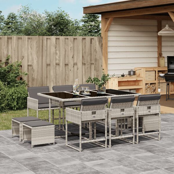 vidaXL Set Pranzo Giardino 11pz con Cuscini Grigio Chiaro Polyrattan