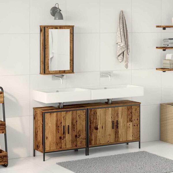 vidaXL Unit&agrave; da Bagno con lo scaffale 3 pcs Marrone Legno multistrato