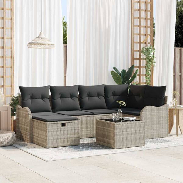 vidaXL Set Divano da Giardino 7 pcs Grigio chiaro Poly Rattan