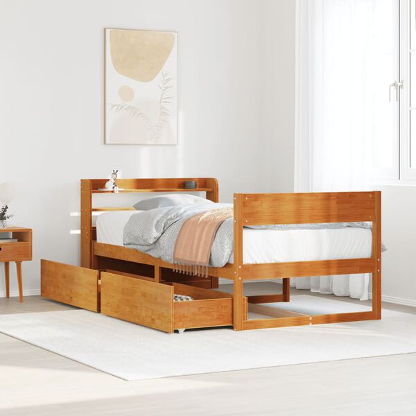 vidaXL Letto senza Materasso Marrone Cera 75x190 cm in Legno di Pino
