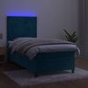 vidaXL Letto a Molle con Materasso e LED Blu Scuro 90x190cm in Velluto