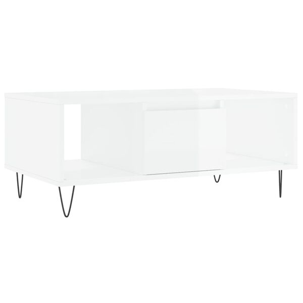 vidaXL Tavolino Salotto Bianco Lucido 90x50x36,5 cm Legno Multistrato