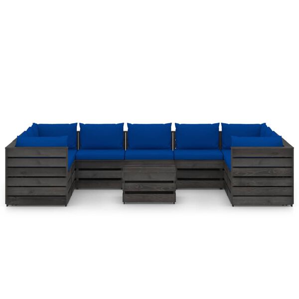 vidaXL Set Salotto Giardino con Cuscini 10 pz Legno Impregnato Grigio
