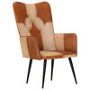 vidaXL Poltrona Wingback Marrone e Bianca in Vera Pelle