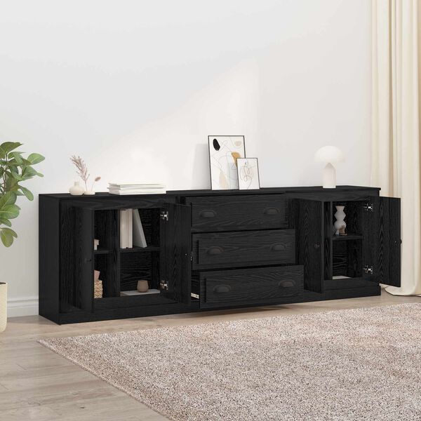 vidaXL Sideboards con cassetto 3 pcs Rovere Nero 210 x 35,5 x 67,5 cm
