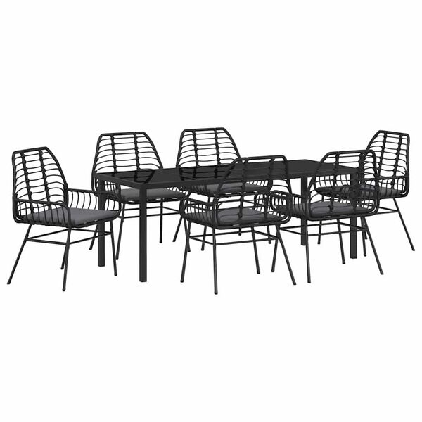 vidaXL Set da Pranzo per Giardino 7 pcs Nero polyrattan