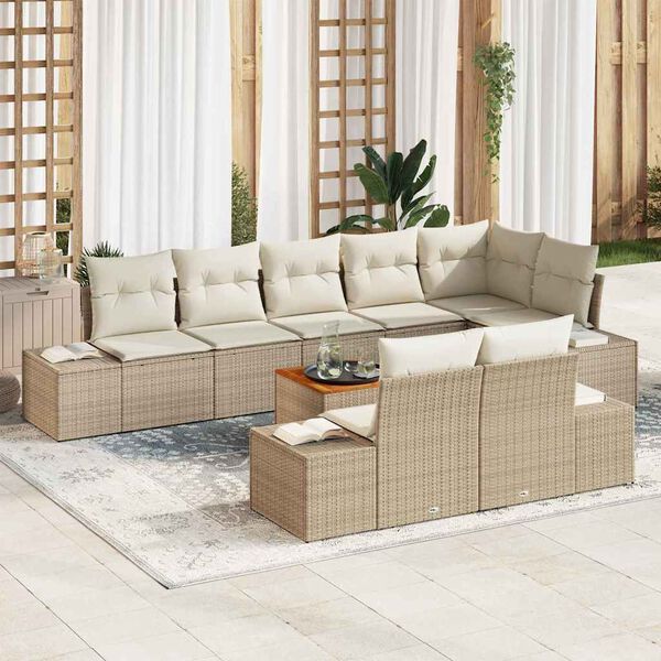 vidaXL Set Divano da Giardino con cuscino 9 pcs Beige polyrattan