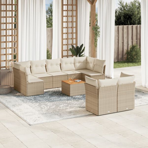 vidaXL Set Divano da Giardino 10 pz con Cuscini Beige in Polyrattan