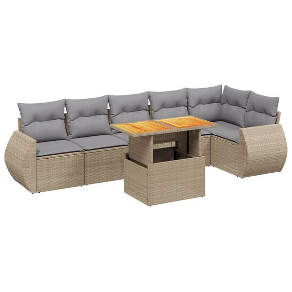 vidaXL Set Divani da Giardino 7 pz con Cuscini Beige in Polyrattan