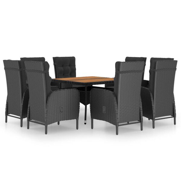 vidaXL Set da Pranzo da Giardino 9 pz in Polyrattan e Acacia Nero