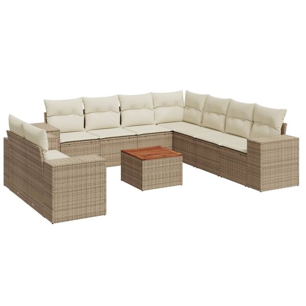vidaXL Set Divano da Giardino 10 pz con Cuscini Beige in Polyrattan