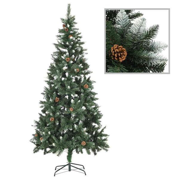 vidaXL Albero di Natale Preilluminato con Palline e Pigne 210 cm