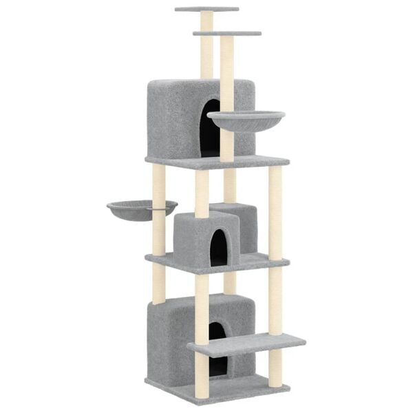 vidaXL Albero per Gatti con Tiragraffi in Sisal Grigio Chiaro 180 cm