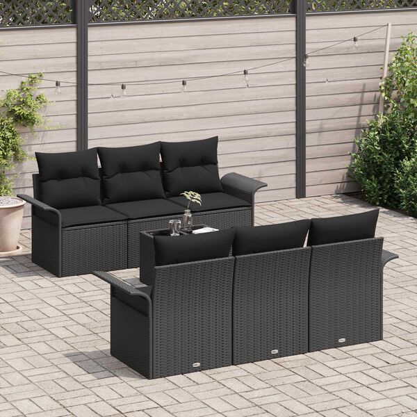 vidaXL Set Divano da Giardino con cuscino 7 pcs Nero polyrattan