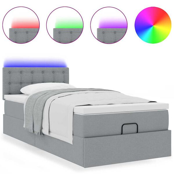 vidaXL Pouf Letto con Materasso e LED Grigio Chiaro 80x200cm Tessuto