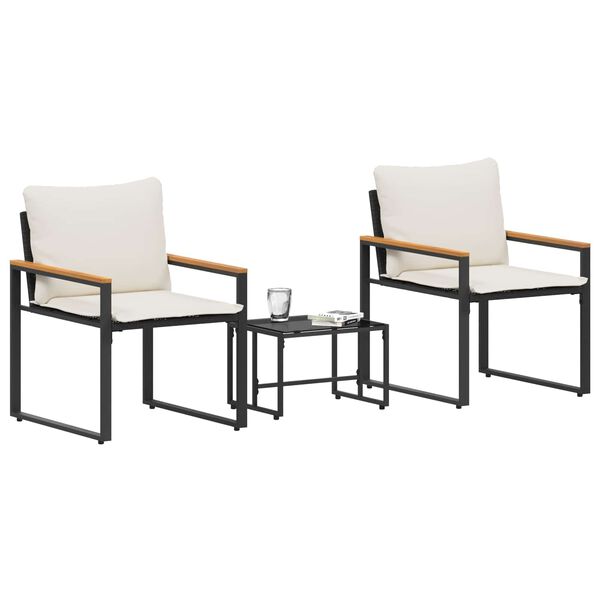vidaXL Set di Mobili con cuscino 3 pcs Nero e Bianco Crema Rattan