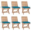 vidaXL Sedie da Giardino Pieghevoli con Cuscini 6 pz Massello di Teak