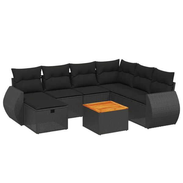 vidaXL Set Divani da Giardino con Cuscini 8 pz Nero in Polyrattan