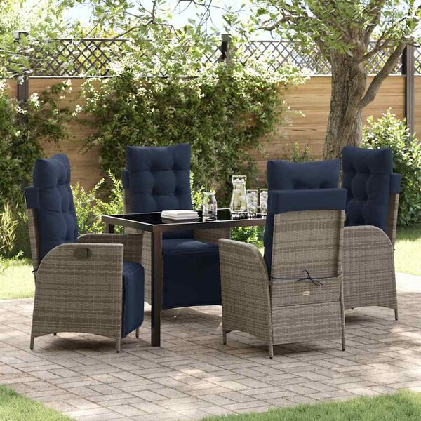 vidaXL Set da Pranzo per Giardino 5 pcs Grigio e Nero Rattan