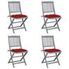 vidaXL Sedie da Giardino Pieghevoli 4 pz con Cuscini Massello Acacia