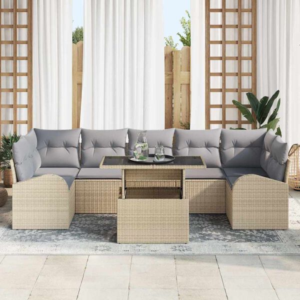vidaXL Set Divano da Giardino 8 pcs Beige Rattan in Polipropilene