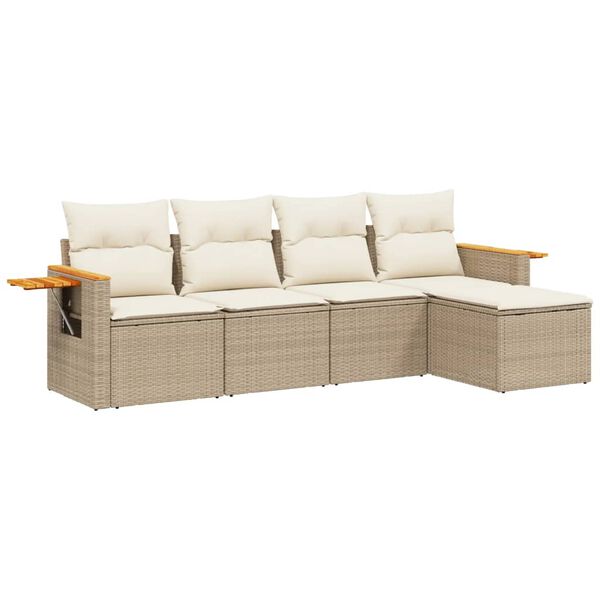 vidaXL Set Divano da Giardino 5 pz con Cuscini Beige in Polyrattan