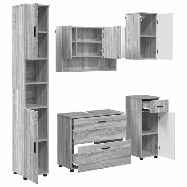 vidaXL Set di mobili per il bagno 5 pcs Grigio sonoma 30 x 35 x 192 cm