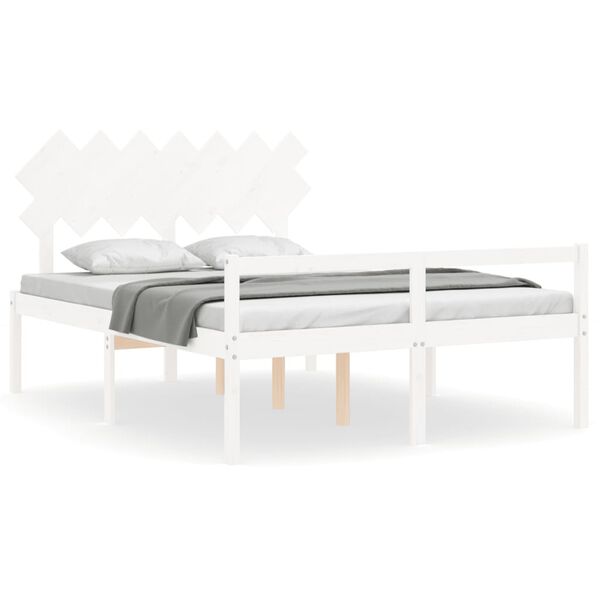 vidaXL Letto per Anziani con Testiera Bianco King Legno Massello