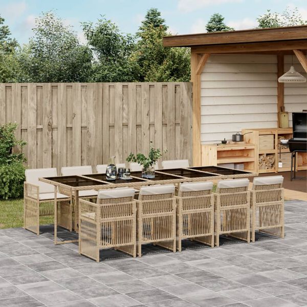 vidaXL Set da Pranzo da Giardino 11 pz con Cuscini Beige in Polyrattan