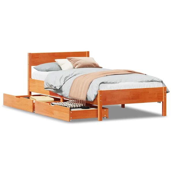 vidaXL Letto senza Materasso Marrone Cera 75x190 cm in Legno di Pino