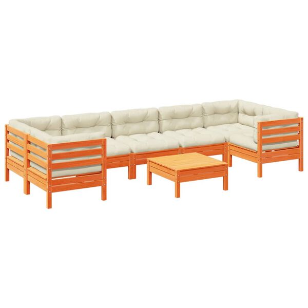 vidaXL Set Divani Giardino 8 pz con Cuscini Marrone Cera Massello Pino