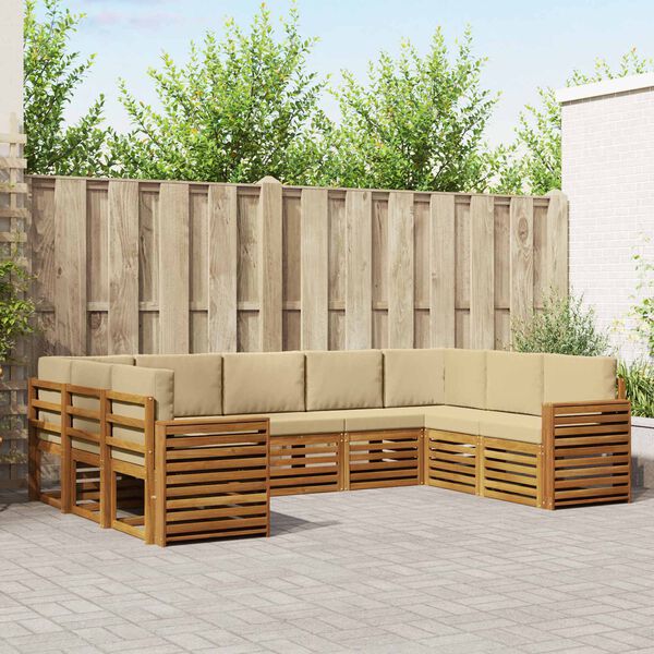 vidaXL Set divani 9 pcs Naturale e Beige Legno di Acacia Massello