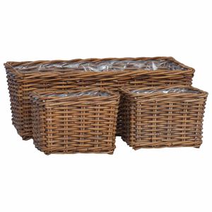 vidaXL Cestino da Vaso con archiviazione 3 pcs Marrone Rattan Kubu