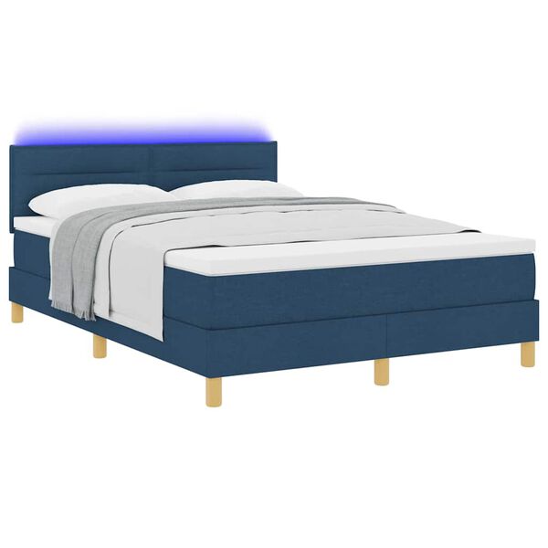 vidaXL Letto a Sorgente LED con materasso Blu 160 x 200 cm Tessuto