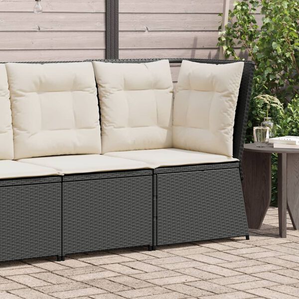 vidaXL Divano Angolare da Giardino con Cuscini Nero in Polyrattan