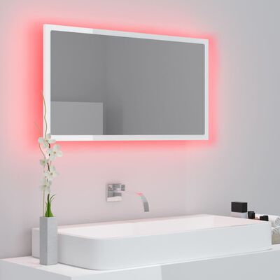 vidaXL Specchio da Bagno LED Bianco Lucido 80x8,5x37 cm in Acrilico