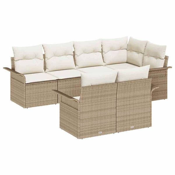 vidaXL Set Divano da Giardino con cuscino 7 pcs Beige Poly Rattan