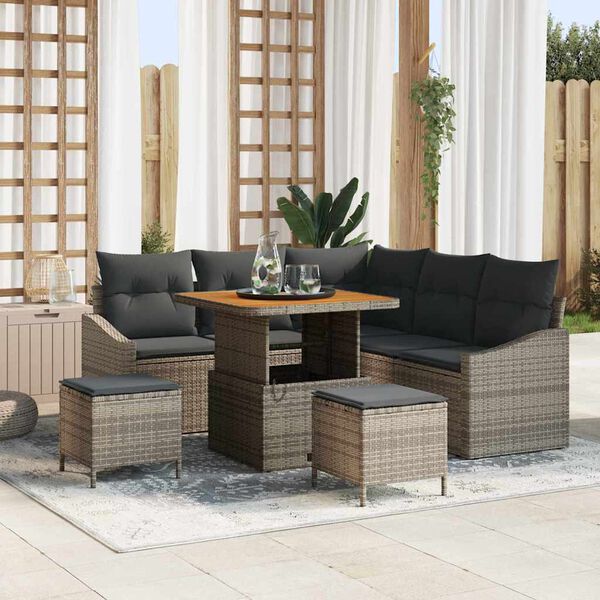 vidaXL Set Divano da Giardino con cuscino 8 pcs Grigio Poly Rattan