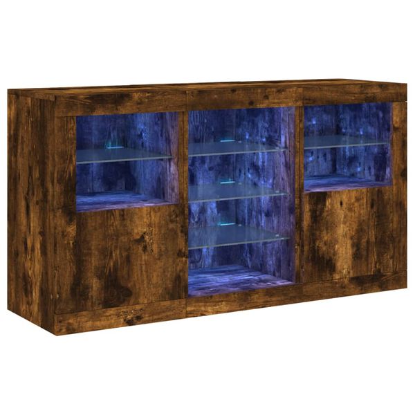 vidaXL Credenza con Luci LED Rovere Fumo 123x37x67 cm