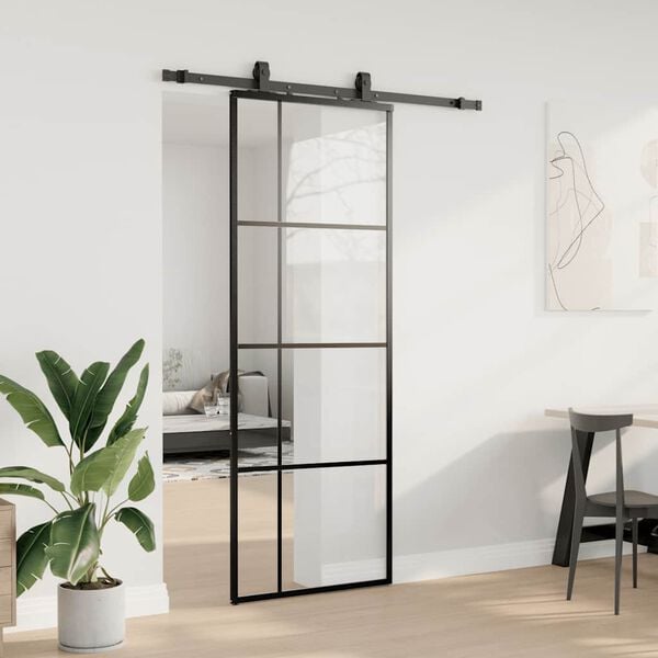 vidaXL Porta Scorrevole con Ferramenta Nera 76x205 cm in Vetro ESG