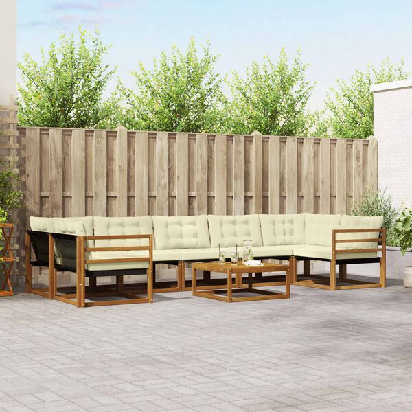 vidaXL Set di divani da esterno con cuscino 8 pcs Naturale e Crema