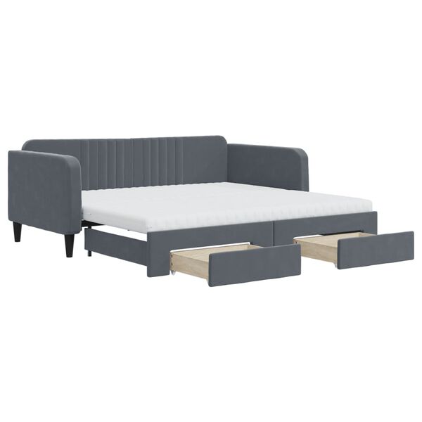 vidaXL Divano Letto Estraibile Cassetti Grigio Scuro 90x190cm Velluto
